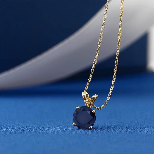 Gem Stone King Blue Sapphire Stud Earrings and Solitaire Pendant Necklace Set in 14K
