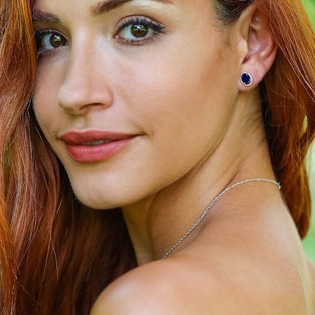 Gem Stone King Blue Sapphire Stud Earrings and Solitaire Pendant Necklace Set in 14K