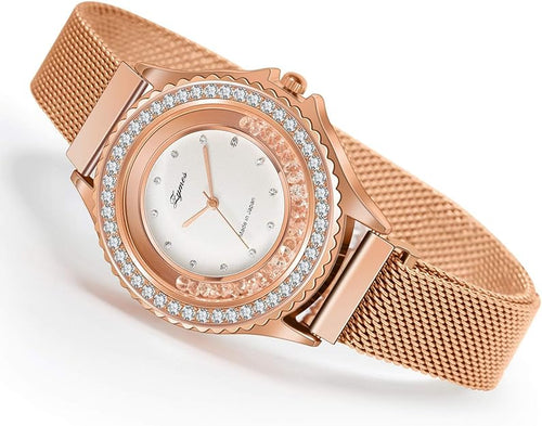 4 Pieces Rose Gold Women's Watch Necklace Earring Bracelet Birthday Gifts for Women's Jewelry Sets for Wife, Girlfriend & Mom