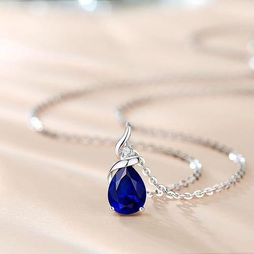 FANCIME 14K Solid White Gold Birthstone Pendant Necklace for Women with Diamond Pear Shaped Teardrop Necklace