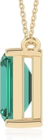 Lab Grown Emerald Emerald-Cut Solitaire Pendant Necklace for Women in Silver/Gold/Platinum